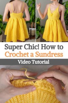 the crochet sundress is made with yarn