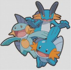 the pokemon cross stitch pattern has two different characters on it, one is blue and one is