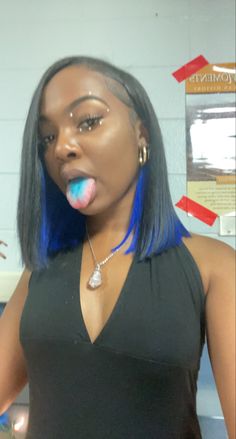 Blue Peekaboo Sew In, Side Part Peek A Boo Bob, Hair Dye Ideas Black Women Blue, Bob With Blue Underneath, Undertone Hair Color, Peek A Boo Bob Black Women, Bob Peekaboo Color, Hair Dies Ideas Black Women, Peek A Boo Hair Dye