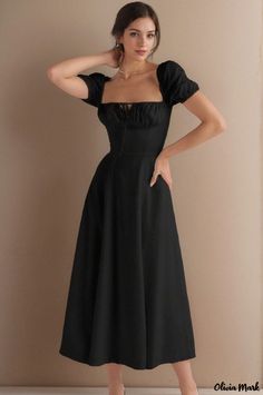 Olivia Mark - Elegant Bubble Sleeves Long Dress Set Terry Cloth Dress, Vacation Maxi Dress, Dress Collar, High Waist Dress, Bubble Sleeve, Sleeves Clothing, Linen Maxi Dress, Elegant Dresses Long, U Neck