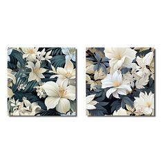 two canvases with white flowers on them