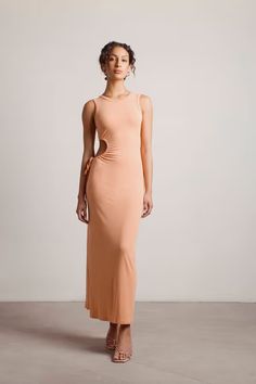 Orange Dress - Ribbed Side Dress - Orange Maxi Dress Orange Cutout Dress, Jazzy Outfits, Booked And Busy, Orange Bodycon Dress, Casual Maxi Dress, Orange Maxi Dress, Bodycon Maxi Dress, Sides For Ribs, Pastel Dress