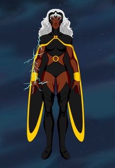 an animated woman standing in the dark with lightning coming out of her chest and head