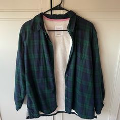 Basically Brand New So Soft And Quality Material Cozy For Layering Very Warm Winter Blue Flannel Outerwear, Cozy Flannel Outerwear With Long Sleeves, Cozy Long Sleeve Flannel Outerwear, Teddy Jacket, Sherpa Lined, Ll Bean, L L Bean, Layering, Blue Green