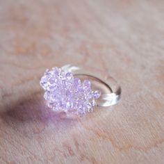 Glass Cluster Ring  Lilac by UrbanRevisions on Etsy, $42.00 Adjustable Handmade Clear Ring, Handmade Clear Rings For Gifts, Handmade Clear Wedding Rings, Glass Rings, Pink Ring, Cluster Ring, Cute Jewelry, Girly Things, Tech Accessories