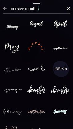 some type of handwriting that is written in different colors and font styles on a black background