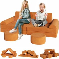 Pirecart Children's sofa features a modular design that offers endless possibilities for imaginative play. The kids sofa couch set includes 14 individual foam blocks that can be combined in any way to form cars, rocket ships, tents, castles, tunnels, puppet theatres and more, so kids can build their own world of fun and adventure. This multi-functional sofa stimulates imagination and creativity while also promoting interactive play and logical thinking skills. Toddler sofa is not only a great to Toddler Couch, Baby Couch, Toddler Sofa, Fold Out Couch, Play Couch, Kids Couch, Rocket Ships, Playroom Bedroom, Youth Furniture