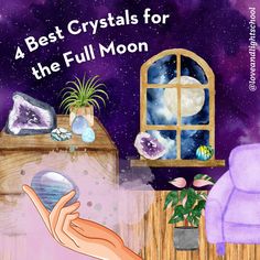 a hand holding a crystal ball in front of a window with the words 4 best crystals for