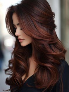 Level 5 Red Brown Hair, Good Hair Colors For Brown Hair, Chocolate Covered Cherry Hair Color, Brunette Cowboy Copper, Brown Hair With Highlights Winter, Plum Copper Hair, Scandinavian Hair Color, Chocolate Auburn Balayage, Brown Auburn Hair With Highlights