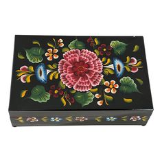 a black box with flowers painted on it