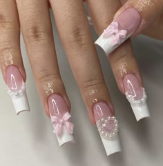 Nail Design Gold, Nails Bow, Purple Nail, Pearl Nails, White Nail, Pink Acrylic, Hot Nails