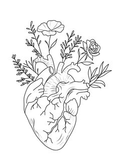 a drawing of a heart with flowers on it