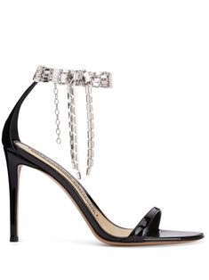 black leather mesh chain open toe ankle strap branded insole high 105mm stiletto heel Alexandre Vauthier, Embellished Sandals, Stiletto Shoes, Stiletto Sandals, Blue Sandals, Sandals Black, Shoe Style, Green Leather, Stiletto Heel