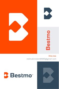 the logo for bestmo is shown in three different colors