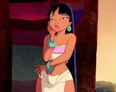 an animated image of a woman in a bathing suit with her hand on her mouth