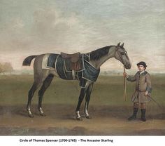 a painting of a man standing next to a horse