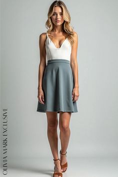 Olivia Mark - Elegant Two-Tone Camisole and Flared Skirt Dress - A Sophisticated Silhouette Flared Skirt Dress, Grey Skirt, Gray Skirt, Flared Skirt, Skirt Dress, Cami Dress, Olivia Mark, Flare Skirt, Elegant Dresses