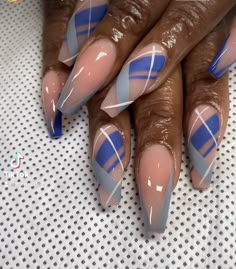 Fingernail Designs Fall, Blue Burberry Nails, Summer Color Nails Gel, Transparent Nail Designs, Newest Nail Designs, Ballerina Shaped Nails, Denim Nails, Interesting Nail Designs, Nail Shaped