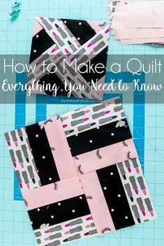 the instructions for how to make a quilt block with fabric and scissors on top of it