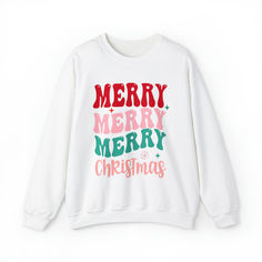 Merry Christmas - White Crewneck Holiday Sweatshirt Christmas Crewneck, Winter Pullover, Holiday Sweatshirt, Christmas Past, Merry Little Christmas, Christmas Sweatshirts, Cut And Style, Crewneck Sweatshirt, Christmas Sweaters