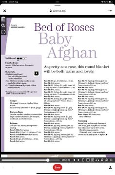 the bed of roses baby afghan is shown on an iphone screen, and it appears to be in english