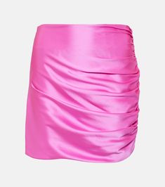 Ruched Silk Charmeuse Miniskirt in Pink - The Sei | Mytheresa Party Satin Skirt With Folds, Pink Satin Skirt For Party, Pink Satin Party Skirt, Elegant Ruched Mini Skirt, Silk Skirt With Folds For Party, Satin Mini Skirt For Evening, Feminine Satin Skirt For Night Out, Silk Party Skirt With Folds, Fitted Satin Mini Skirt