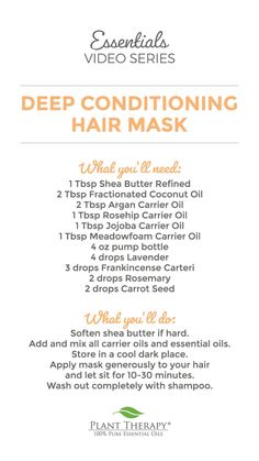 Shea Butter Hair Mask Diy, Diy Deep Conditioning Hair Mask, Deep Conditioning Diy, Carrot Seed Essential Oil, Moisturizing Hair Mask, Deep Conditioning Hair Mask, Conditioning Hair Mask, Deep Conditioning Hair, Conditioning Hair