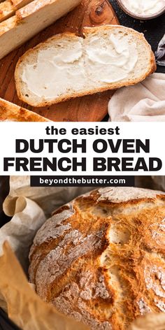 This Easy French Bread recipe gives you a golden-brown, crispy outer exterior with a soft, airy inside that's baked to perfection in a dutch oven. It's super simple to make, incredibly tasty, and pairs beautifully with your favorite butter, dipping oil, sandwich filling, and much more! Find the full printable recipe on BeyondtheButter.com. Crusty French Bread Recipe, Oven Bread, Dutch Oven Bread, French Bread Recipe, Knead Bread Recipe, Artisan Bread Recipes, Rustic Bread, Dutch Oven Recipes, No Knead Bread