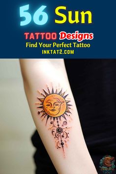 the sun tattoo design is on someone's arm and it says, find your perfect tattoo