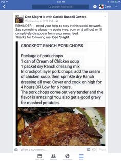 Crockpot Ranch Pork Chops, Crock Pot Pork Chops, Ranch Pork Chops Crock Pot, Crock Pot Pork, Pork Crockpot Recipes, Pork Chop Recipes Crockpot, Ranch Pork Chops, Pork Chop Recipes Baked, Pork Chop Dinner