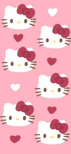 hello kitty wallpaper with hearts on pink and brown background, all in the same pattern