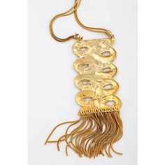 This is part of Chairish’s Costume Jewelry assortment.  Two-tone gilt, signed Sandor scroll and fringe necklace. Chain is 8" long on each side. Gold Fringe Metal Necklaces, Gold Fringe Metal Necklace, Gold Fringe Necklace For Party, Gold Tassel Jewelry For Evening, Gold Long Fringe Necklace, Gold Fringed Long Necklace, Gold Fringe Long Necklace, Fringe Necklace, Decor Guide