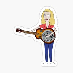 a woman holding a guitar sticker