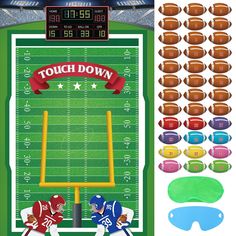 an image of a football game on the field with markers and stickers for each team