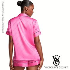 New! Victoria's Secret Satin Short Pajama Set Color: Hollywood Pink Size: Medium Get Your Beauty Sleep In Our Glossy Set Featuring A Short-Sleeve Button-Up And Matching Shorts. Includes Top And Bottom Easy Fit Short-Sleeve, Button-Front Top Hits Below Hips Chest Pocket With Embroidered Logo Shorts With Drawstring Tie Waist 3" Inseam Machine Wash Composition: 100% Polyester Exclusive Of Decoration +Product Description As Shown At Victoriassecret.Com. #Melissamichel #Victoriassecret #Loungewear #Satinpajamas #Sexy #Comfy Victoria's Secret Pink Sleepwear For Pajama Party, Victoria's Secret Pink Sets For Sleepover, Victoria's Secret Pink Tops For Pajama Party, Victoria's Secret Pink Top For Pajama Party, Measure Bra Size, Lingerie Catalog, Short Loungewear, Pajamas Gift, Cami Set