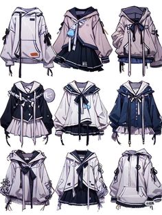 several different kinds of clothes with hoods on them