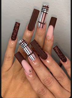 Brown Acrylic Nails, Graduation Nails, Sweater Nails, Nails Design With Rhinestones, Fall Acrylic Nails, Long Acrylic Nails Coffin