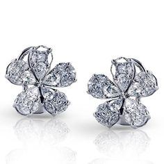 Simon G. 18K White Gold Diamond "Flower Petal" Cluster Earrings Featuring 2.18 Carats of White Diamonds Earrings take 4-5 weeks for Simon G. to create and will ship immediately after completion. Rush delivery available depending on style and upon request Diamonds are VS2 Clarity and G/H Color - 0.40 carats princess cut diamonds, 0.84 carats pear shaped diamonds & 0.94 carats marquise cut diamonds Includes Simon G. earring box Includes jewelry appraisal Free expedited shipping on this item Sh White Diamond Earrings, Beautiful Diamond Rings, Jewelry Appraisal, Diamond Mosaic, Gold Diamond Earrings, Jewelry Rings Diamond, Flower Petal, Diamond Flower, Pear Shaped Diamond