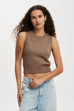 EVERFINE CREW NECK VEST Fall Crew Neck Vest, Casual Brown Crew Neck Sweater Vest, Fall Crew Neck Tank Top, Fall Crew Neck Tank Top For Everyday, Casual Brown Crew Neck Tank Top, Brown Crew Neck Tank Top For Fall, Fitted Crew Neck Sweater Vest, Crew Neck Sweater Vest, Pullover Vest