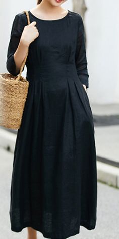 Women Dresses Short Sleeve Casual Summer Linen Women Dresses Black Linen Outfits For Women, Linen Dress Elegant Classy, Linen Dresses Elegant, Dress Elegant Classy, Dressy Summer Dresses, Linen Wardrobe, Dress Elegant Short, Kurti Embroidery, Dresses Short Sleeve