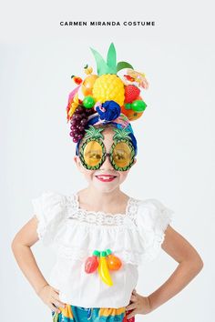 Carmen Miranda Costume, Nutrition Month Costume, Fruit Costumes, Purim Costumes, Clever Costumes, Crazy Hat Day, Clever Halloween Costumes, Carmen Miranda, Hat Day