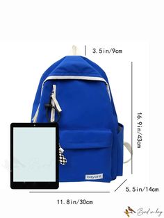 BirdinBag - Functional Backpack with Letter Patch Design and Bag Charm Patched Backpack, Functional Backpack, Backpack Patches, Patch Design, Nylon Bag, 16 9, 4 Inch, Color Blue, Bag Lady