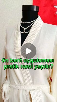 a woman wearing a white robe with chains around her neck and the words, on bant uygulamas? pratik nasi yaplir?