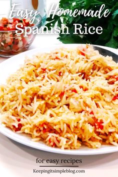 easy homemade spanish rice recipe on a white plate