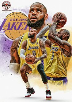 the los angeles lakers basketball team is depicted in an artistic painting style with watercolors