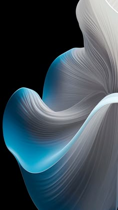 an abstract white and blue design on a black background