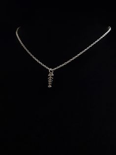 Fishbone:  Stainless steel necklace with stainless steel fishbone pendant, customized to your desired length! Fishbone Jewelry, Moon Pendant Necklace, Barbed Wire, Charm Necklaces, Fish Bone, Steel Necklace, Gothic Jewelry, Moon Pendant, Stainless Steel Necklace