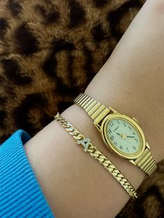 #jewelry #aesthetic #gold #cheetahprint Golden Watch Aesthetic, Timeless Gold Jewelry And Watches, Gold Jewerly Girl Aesthetic, Gold Watch And Bracelet Aesthetic, Gold Watch Aesthetic, Timex Watches, Fancy Jewelry