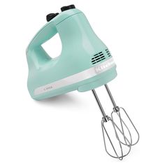 an electric hand mixer on a white background