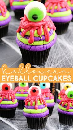 halloween eyeball cupcakes with spooky eyes and spider web